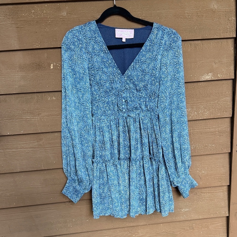 Sincerely Ours blue tiered mini dress size small